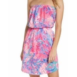 Lilly Pulitzer Strapless Mini Dress in Pink & Blue Floral